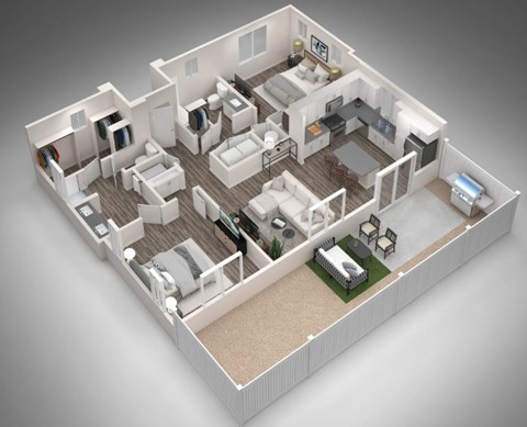 Floor plan for 2 beds, 2 baths, 1081 sqft